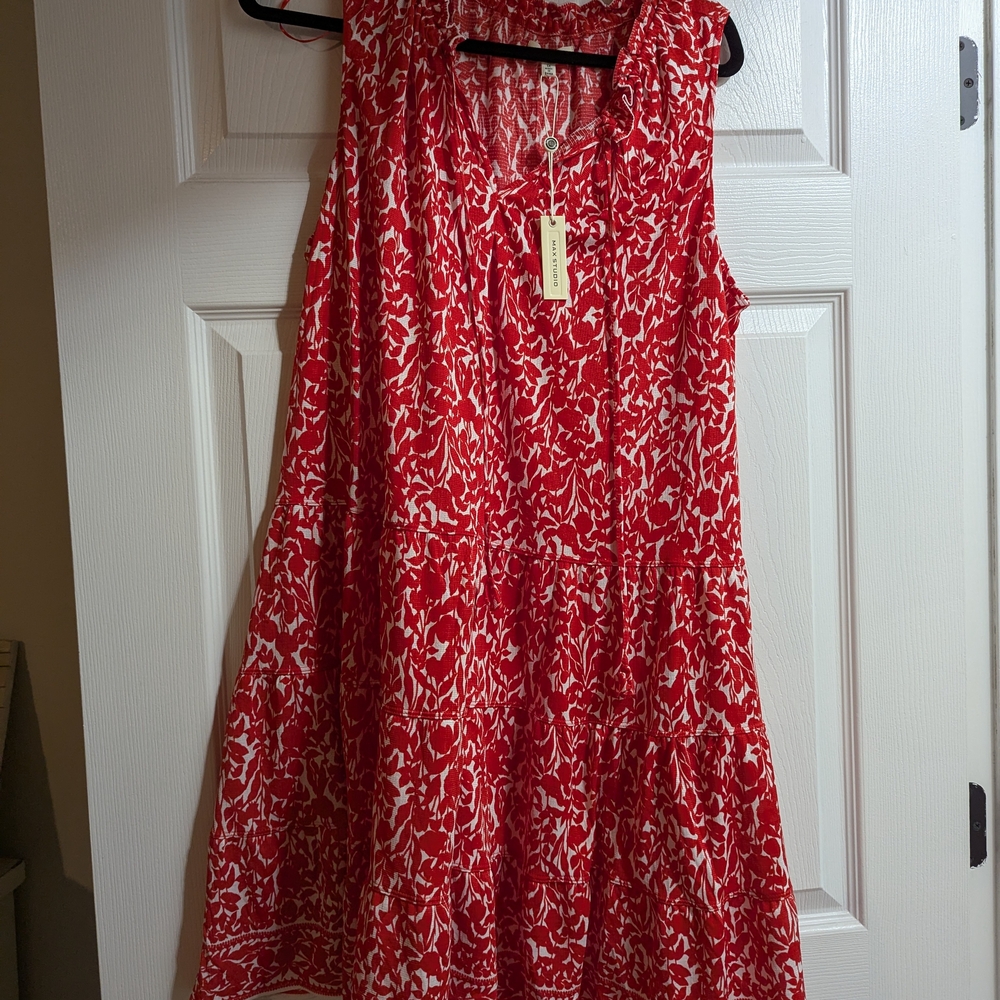 Red and White Sleeveless Dress